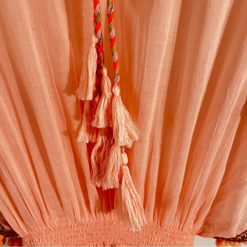 Shiraleah Pink Flutter Sleeve Pom Trim Swim Coverup One Size Boho Beach - Picture 10 of 16